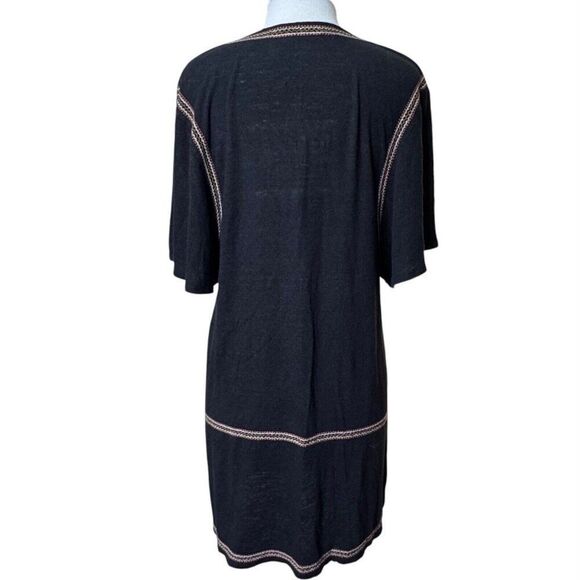 Garnet Hill Organic Linen Black Embroidered Beach Cover Up Dress - Picture 3 of 11